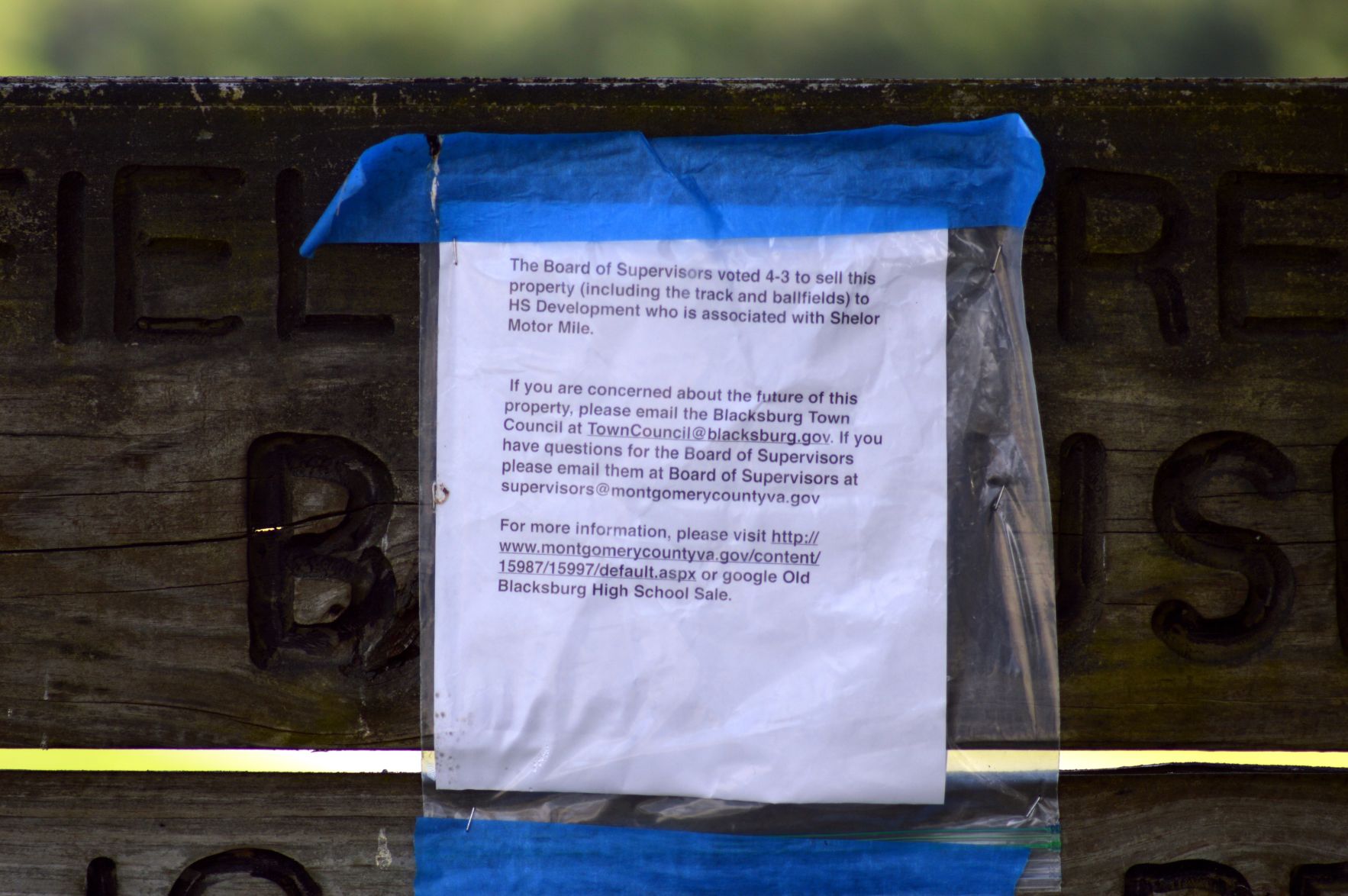 Note left at old Blacksburg High School
